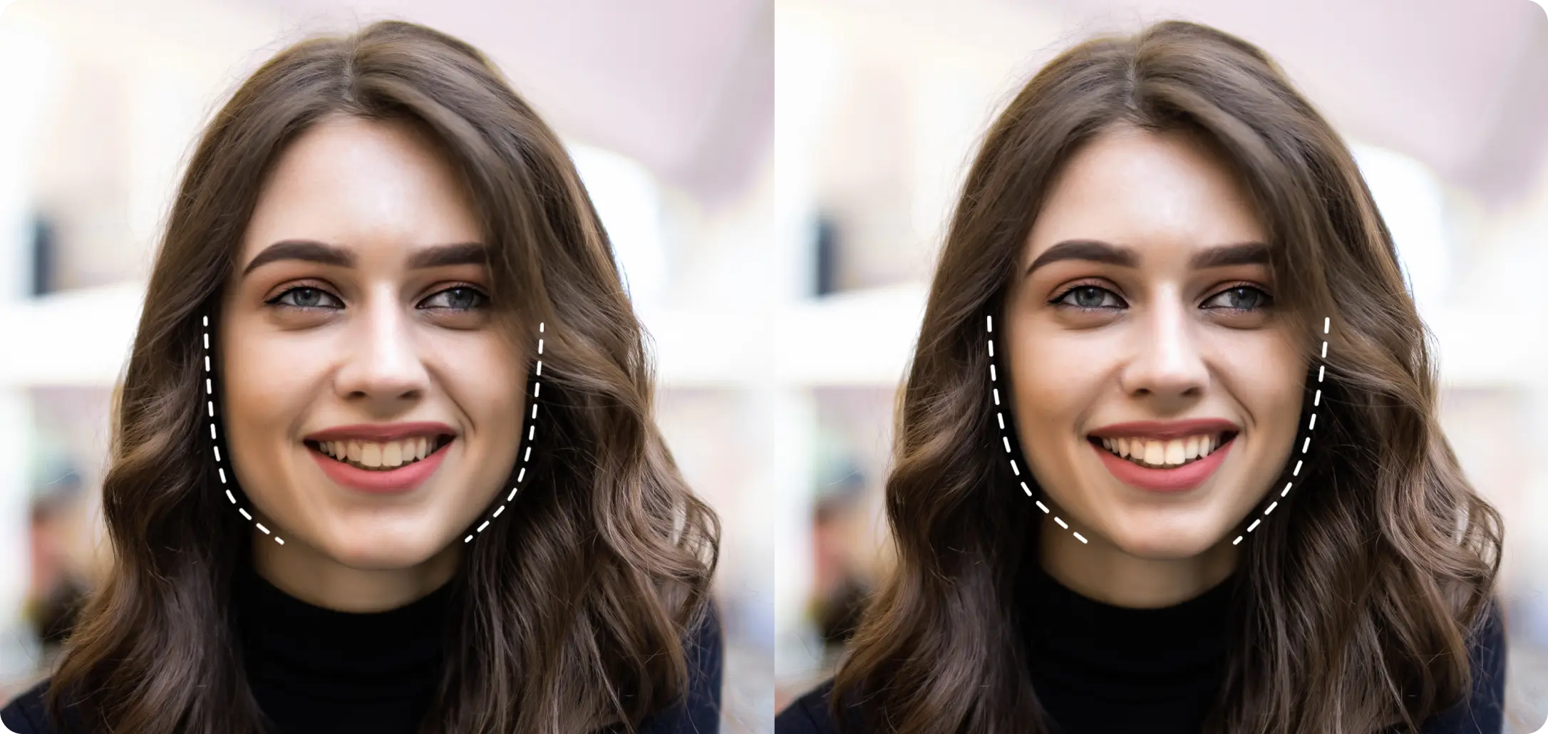 Using AI, the jawline of a girl is reshaped