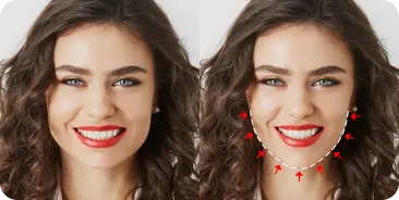 Before after image of a girl getting a chin lift using AI