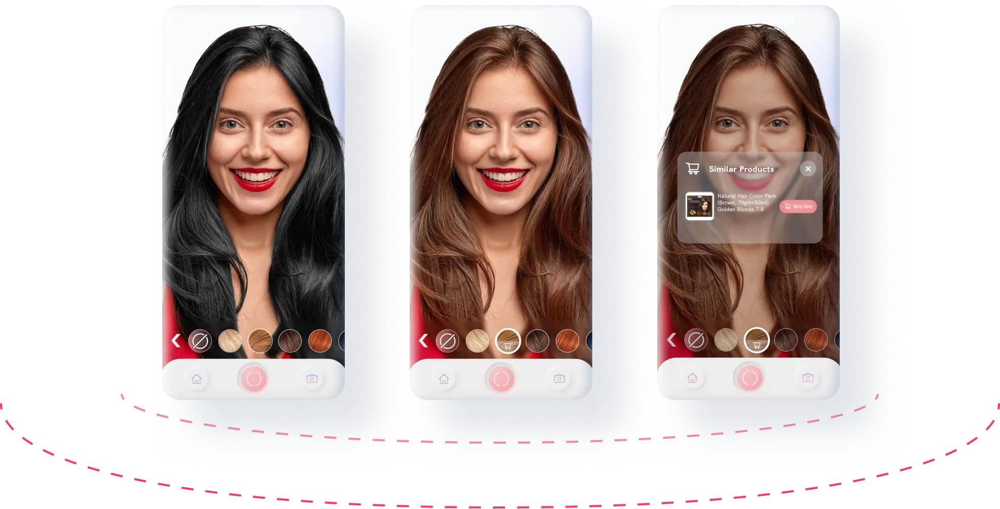 A black haired girl has virtually tried brown hair color using virtual hair color try-on app of Orbo AI and a natural hair color pack is recommended