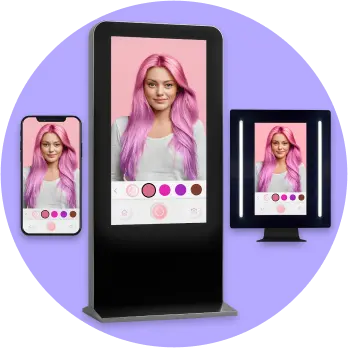 Virtual hair color try-on can be integrated into a mobile app, digital kiosk and smart mirror
