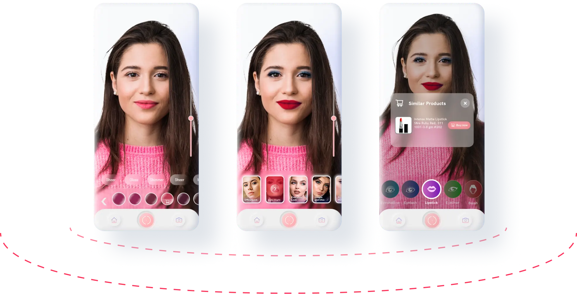 A girl virtually trying makeup in a mobile app of Orbo AI and a lipstick is recommended to her