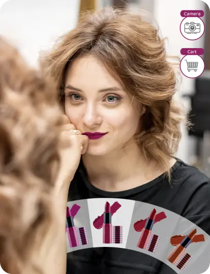 A lady trying virtual lipstick try-on in real-time