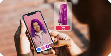 Girl has virtually tried a mix of two hair colors using virtual hair color try-on app and a product is recommended